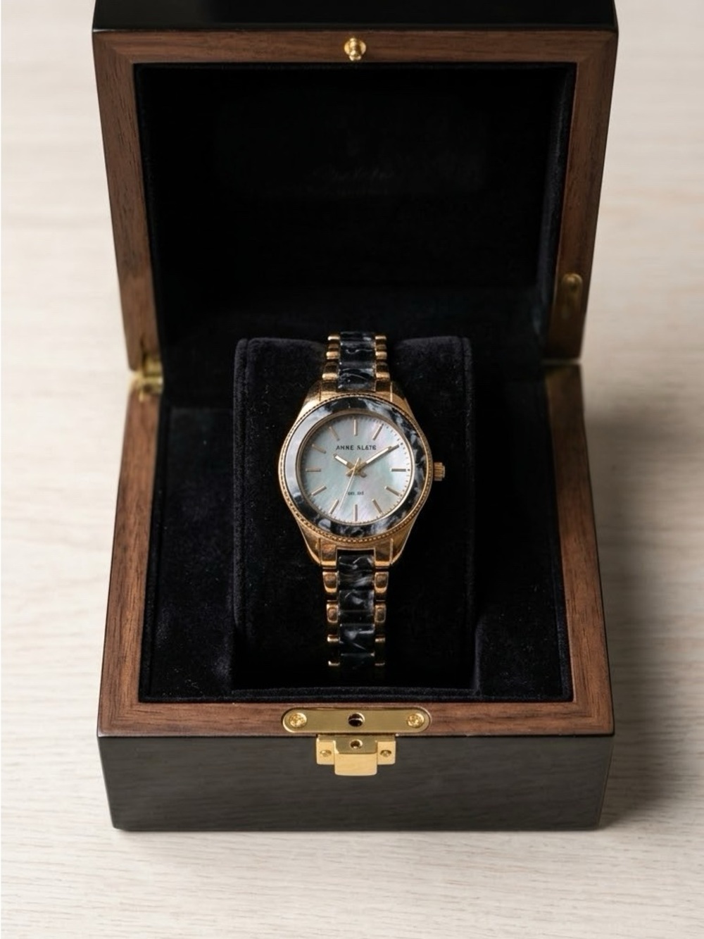 Anne Klein Gold and Black Ceramic-Link Ladies Watch